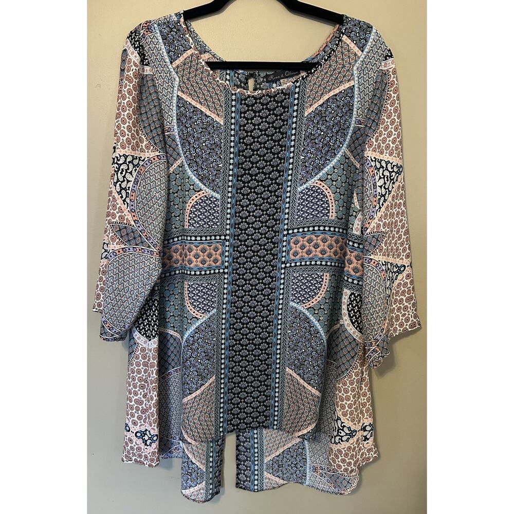 Rose And Olive Women’s 1X Tunic Blouse Top Beachy Vacation Sheer Paisley